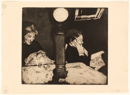 Under the Lamp by Mary Cassatt, print, 1882