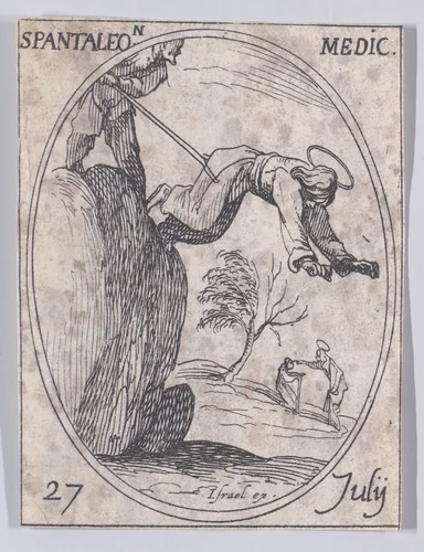 S. Pantaléon, médecin (St. Pantaleon, Doctor), July 27th, from "Les Images De Tous Les Saincts et Saintes de L'Année" (Images of All of the Saints and Religious Events of the Year) by Jacques Callot, print, 1636