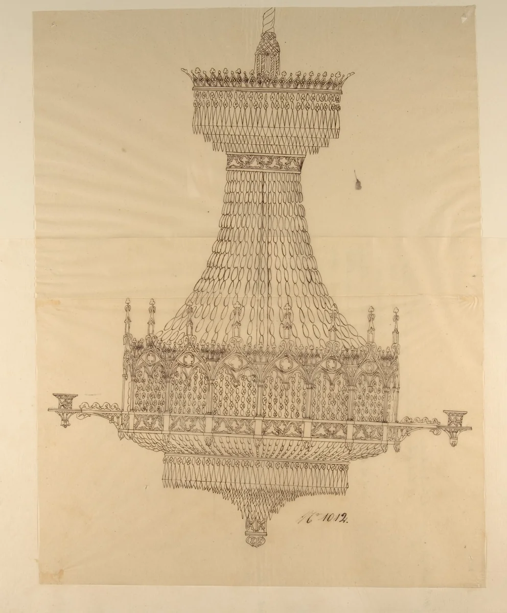 Design for a Crystal Chandelier by anonymous, drawing, 1800-1899