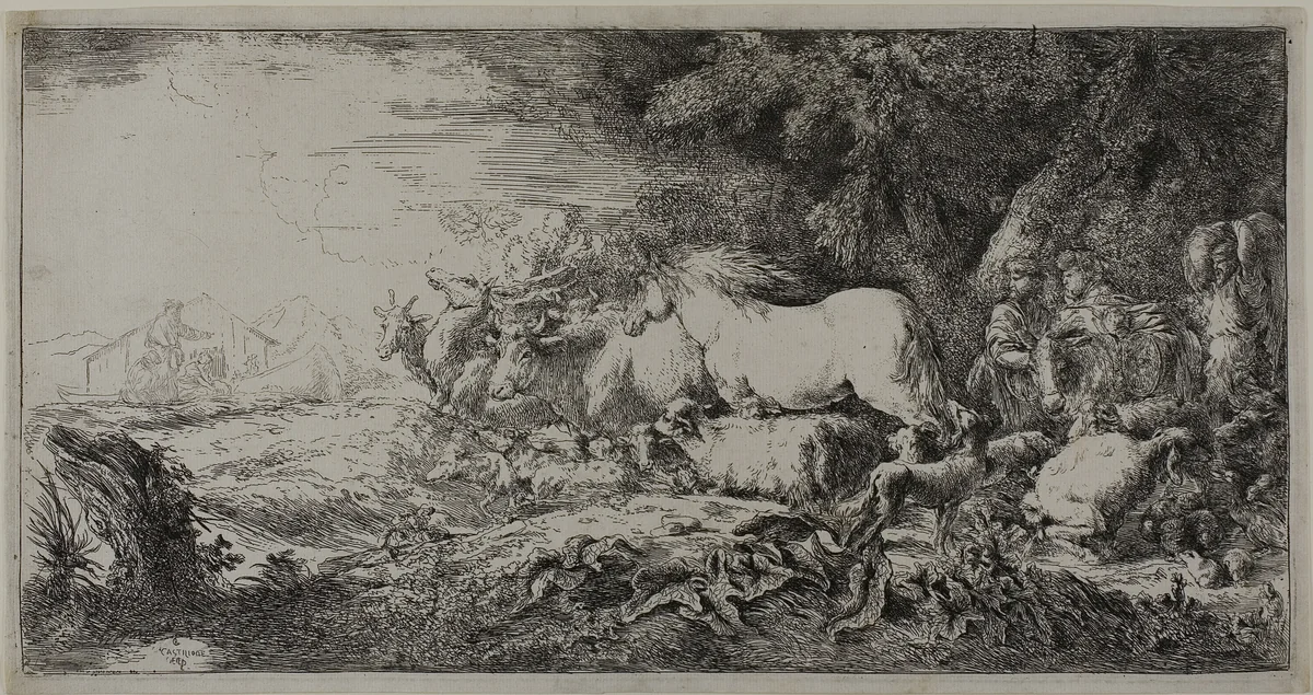 Noah and the Animals Entering the Ark by Giovanni Benedetto Castiglione, print, 1650-1655