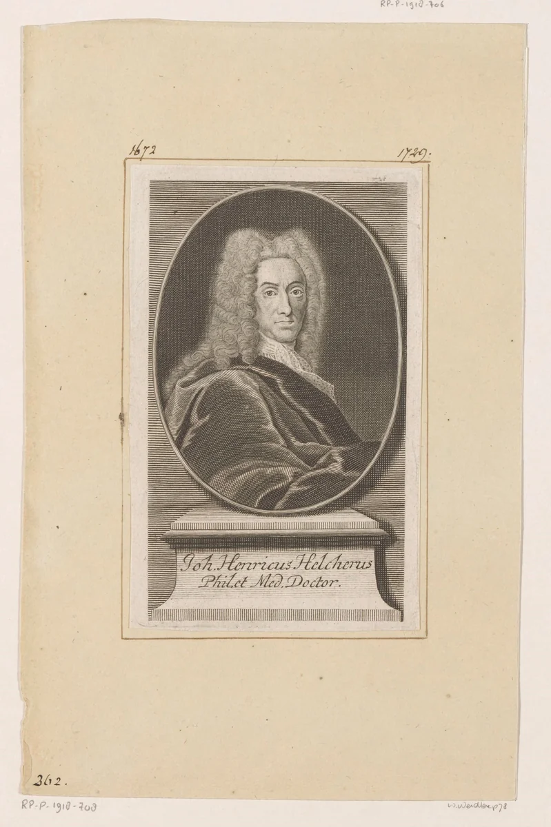 Portret van Johann Heinrich Helcher by Martin Bernigeroth, print, 1730