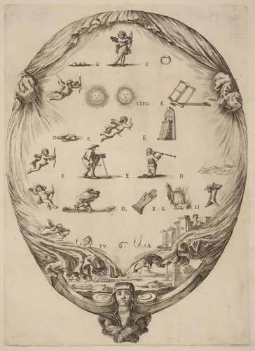 Screen Depicting the Italian Rebus of Love by Stefano della Bella, print, 1610-1664