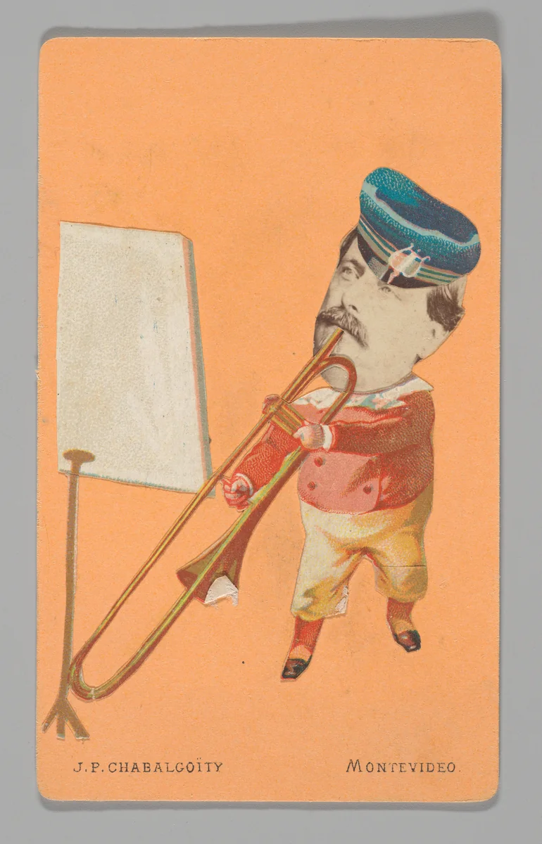 [Photo Collage: Musician Playing Trombone] by Juan Pedro Chabalgoity, photograph, 1870-1880