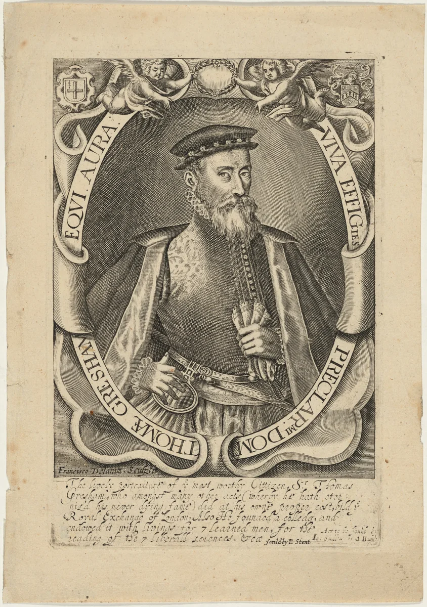 Thomae Gresham, Equi. Aura (Sir Thomas Gresham) by Francis Delaram, print, 1590-1627
