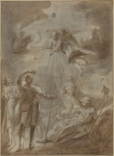 Annunciation to the Shepherds by Gerrit Pietersz. Sweelinck, drawing, 1566-1645