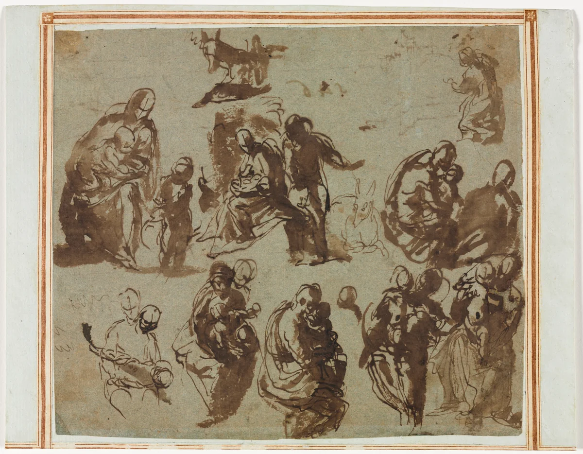 Various Sketches of the Madonna and Child (recto) by Paolo Veronese, drawing, 1575-1585