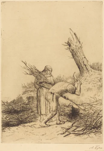 Fagot-makers (Les faiseurs de fagots) by Alphonse Legros, print, 1837-1911