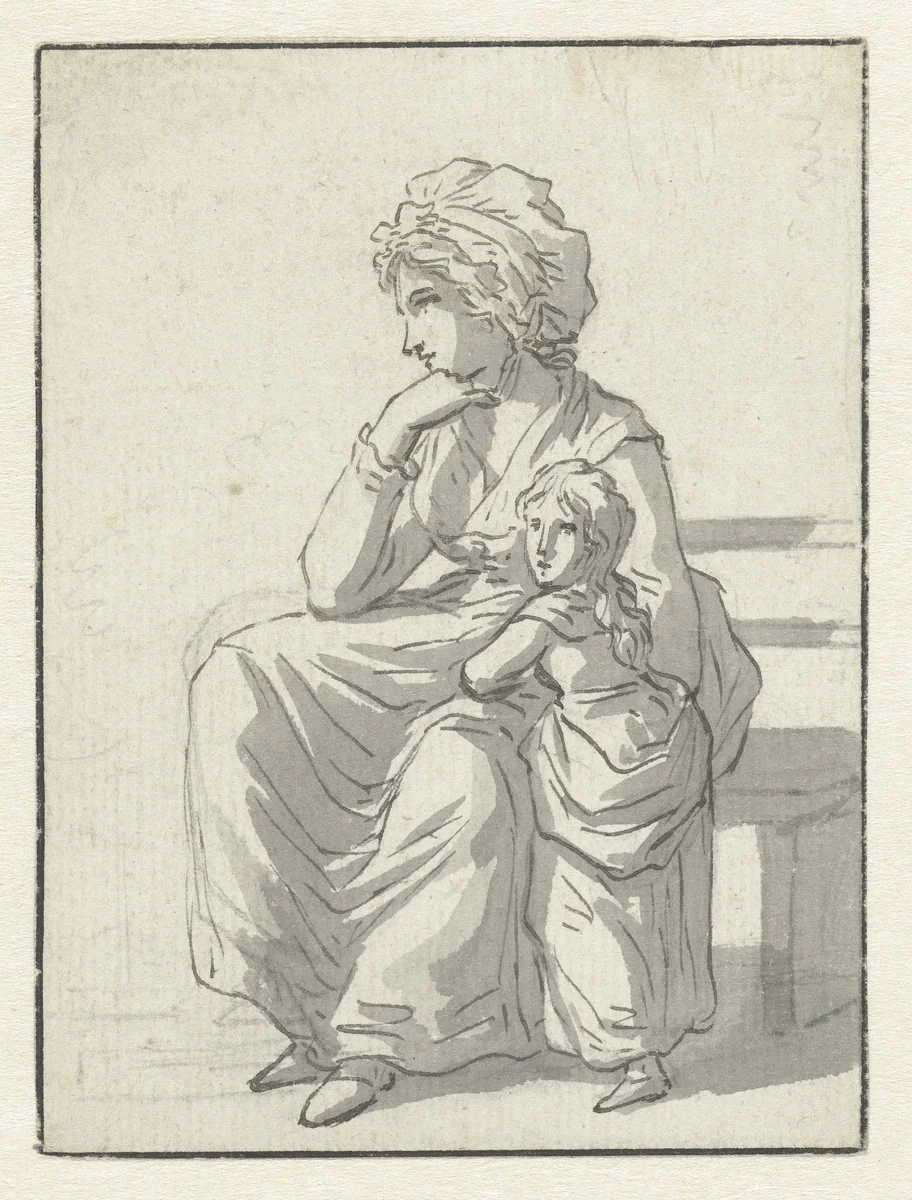 Zittende moeder met meisje by Anthony Andriessen, drawing, 1756-1813