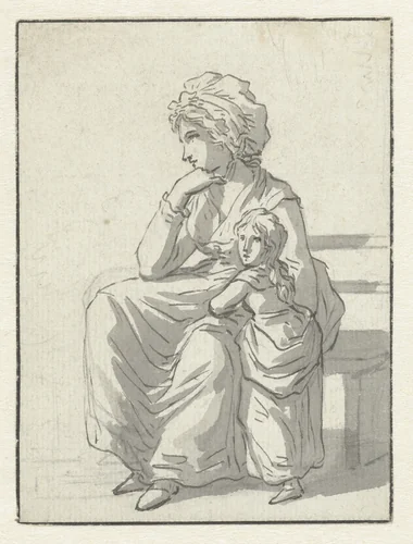 Zittende moeder met meisje by Anthony Andriessen, drawing, 1756-1813