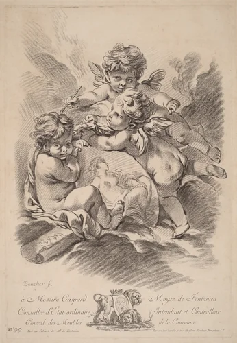 Allegory of Painting with Three Cherubs (99) by Gilles Demarteau the Elder, print, 1722-1776