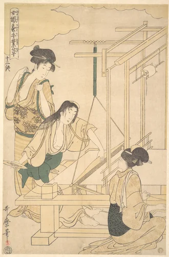 Women Weaving Silk Cloth by Kitagawa Utamaro (喜多川歌麿), print, 1790-1810