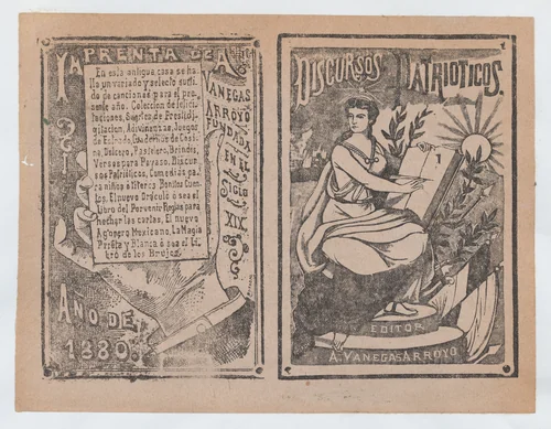 Front and back covers printed on the same sheet for patriotic discourses by José Guadalupe Posada, print, 1895-1905