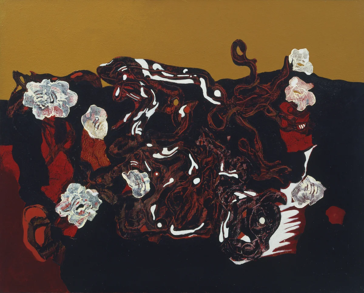 To the Rendezvous of Friends (The Friends Become Flowers, Snakes, and Frogs) (Au rendez-vous des amis [Les amis se transforment en fleurs, en serpents, et en grenouilles]) by Max Ernst, painting, 1928