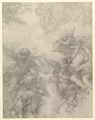 God the Father with Angels Holding Symbols of the Passion by Pietro da Cortona, drawing, 1647-1651