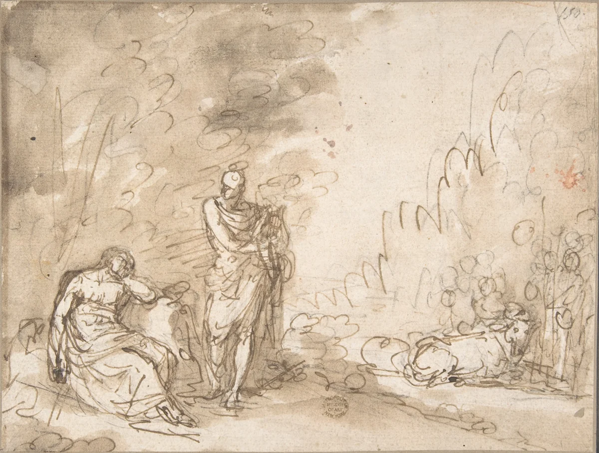 Scene with Apollo? Orpheus? by anonymous, drawing, 1600-1700