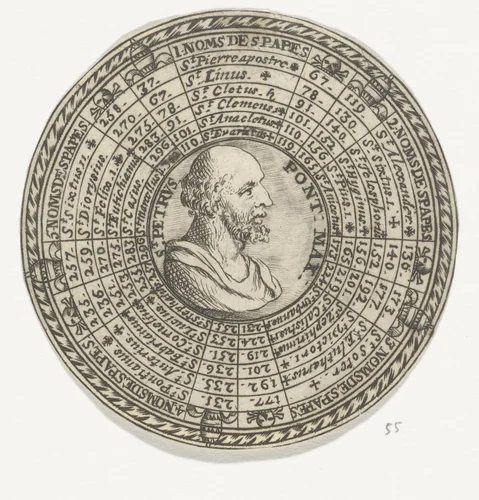 Penning met het portret van de Heilige Petrus en de namen van de pausen by anonymous, print, 1685-1720