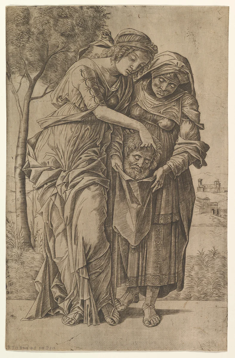 Judith and her maidservant with the head of Holofernes by Girolamo Mocetto, print, 1495-1535