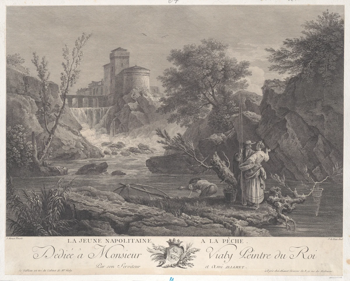 Young Neapolitan Woman Fishing by Joseph Vernet, print, 1765-1775