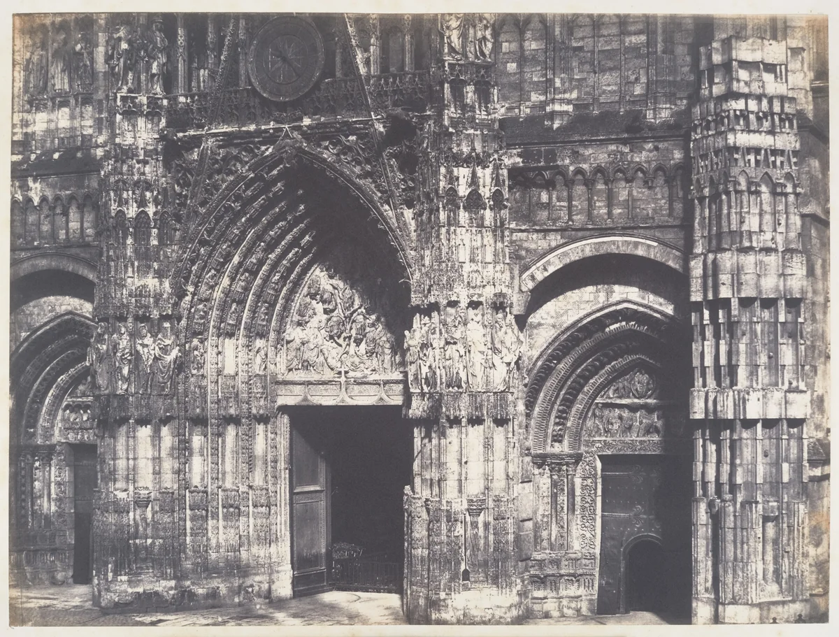 Bas du Portail, Côté de la Place, Cathédrale de Rouen by Edmond Bacot, photograph, 1852-1854