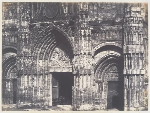 Bas du Portail, Côté de la Place, Cathédrale de Rouen by Edmond Bacot, photograph, 1852-1854