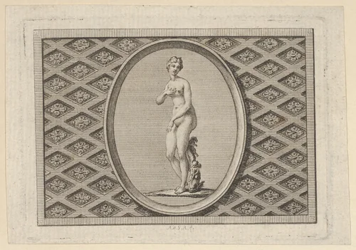 Fleuron on the Title Page, from Dissertation sur les attributs de Vénus qui a obtenu l'Accessit au judgement de l'Académie Royale des Inscriptions et Belles-Lettres à la séance ublique du mois de Novembre 1775. Par M. L'Abbé de La Chau, biliothécaire, secrétaire Interprète et Garde du Cabinet des Pierres gravées de S. A. S. M.gr le Duc d'Orléans. A Paris. de l'Imprimerie de Prault. Imprimeur du Roi quai Gêvres. et se trouve chez Pissot Libraire ru Hurepoix by Augustin de Saint-Aubin, print, 1776