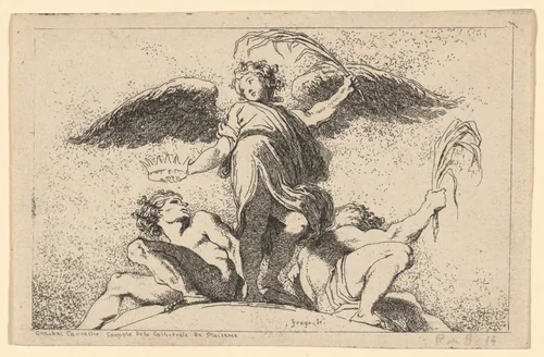 Angel Holding a Palm and a Crown by Jean Honoré Fragonard, print, 1763-1764