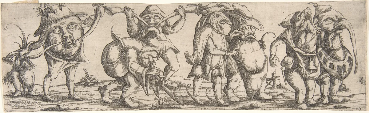 Procession of Monstrous Figures by Wendel Dietterlin, print, 1615