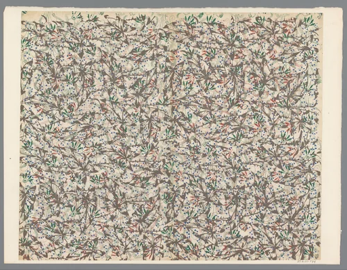 Blad met strooipatroon van bladmotief over ranken by anonymous, print, 1800-1900