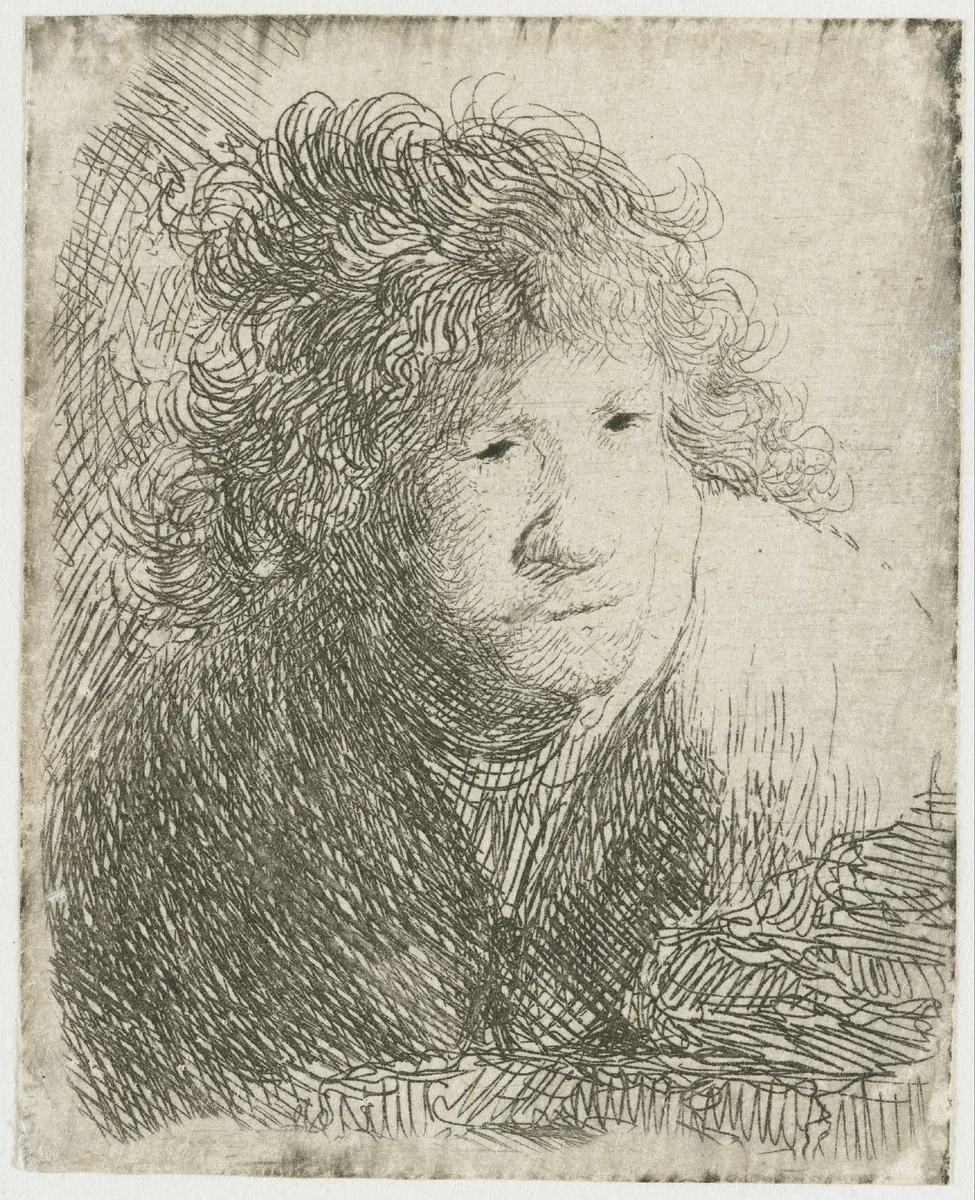 Self-portrait, Bending Forward by Rembrandt van Rijn, print, 1628
