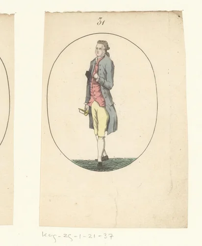 Staande man met hand in zijn vest by anonymous, print, 1750-1849