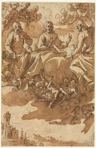 Christ in Glory with Two Saints by Marcantonio Bassetti, drawing, 1600-1630