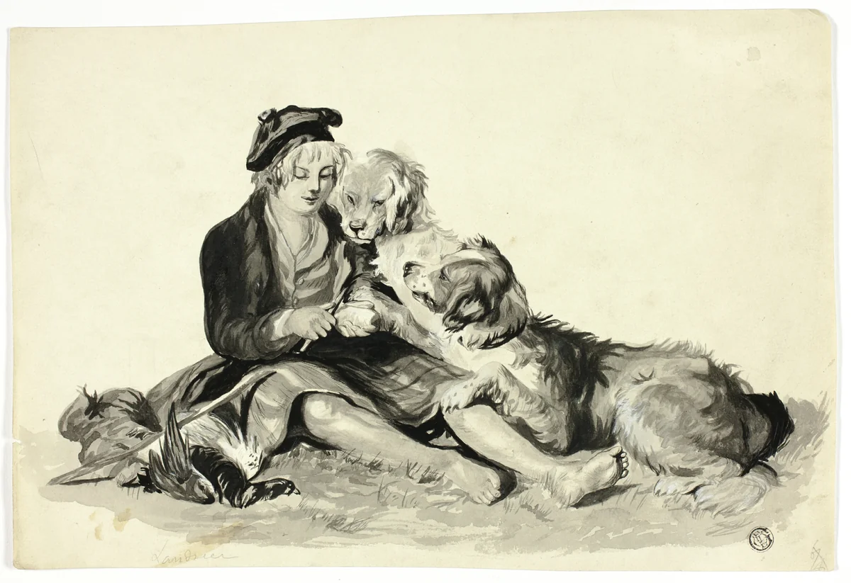 Highland Boy and Dogs by John Frederick Herring Edwin Henry Landseer, drawing, 1815-1865