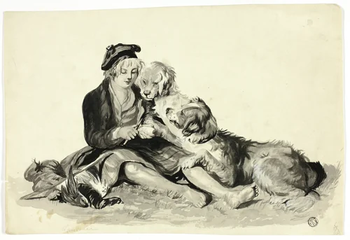 Highland Boy and Dogs by John Frederick Herring Edwin Henry Landseer, drawing, 1815-1865