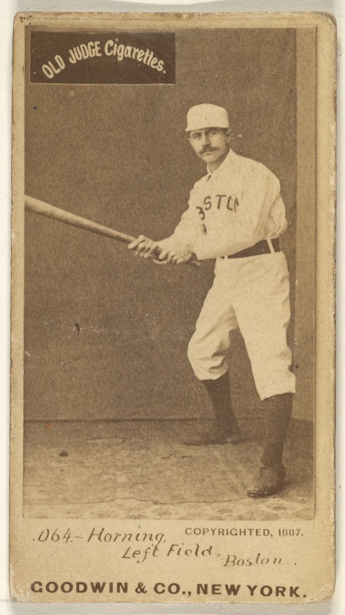Horning, Left Field, Boston, from the Old Judge series (N172) for Old Judge Cigarettes by Goodwin & Company, photograph, 1887
