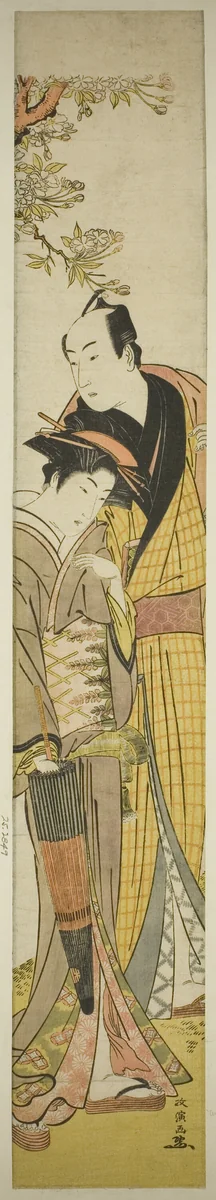 Young Couple under Cherry Tree by Kitao Masanobu (北尾政演), print, 1776-1794