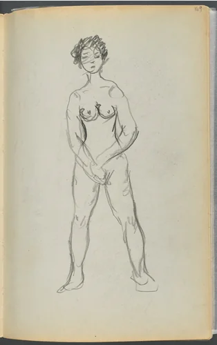 Sketchbook- The Granite Shore Hotel, Rockport, page 169: Female Nude by Maurice Prendergast, book, 1905-1910