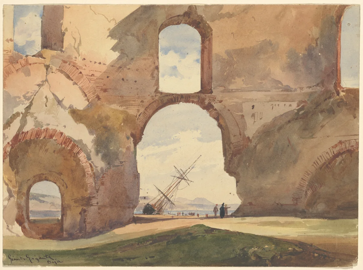View through the Temple of Venus, Baia by Giacinto Gigante, drawing, 1806-1876