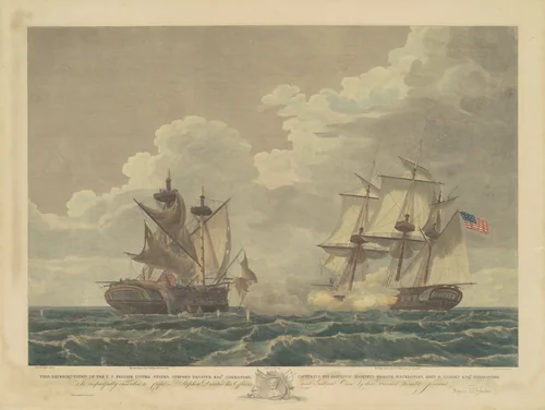 The U.S. Frigate United States Capturing His Britannic Majesty's Frigate Macedonian by Samuel Seymour; Thomas Birch; James Webster, print, 1815