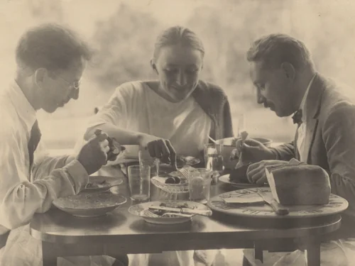 Charles Duncan, Georgia O'Keeffe, and Paul Rosenfeld by Alfred Stieglitz, photograph, 1920