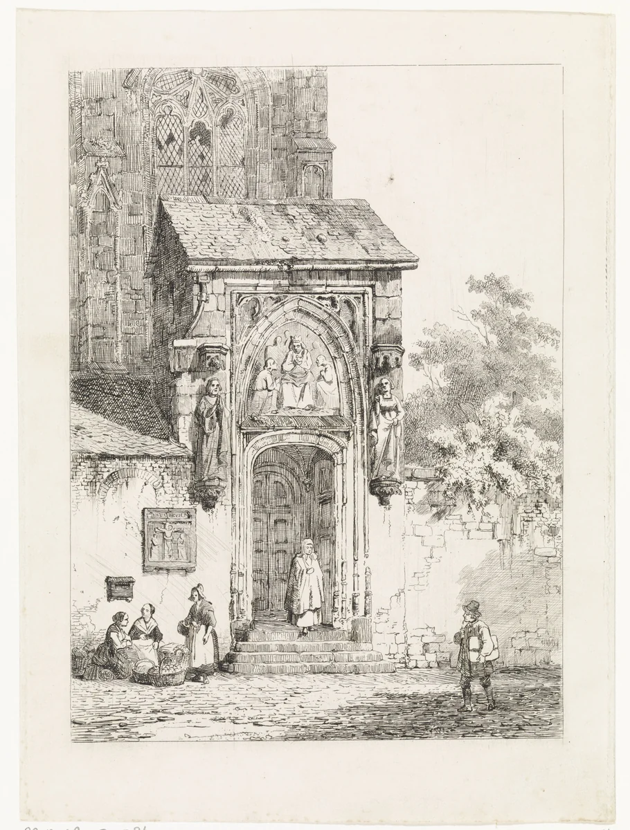 Gezicht op een kerkportaal by Cornelis Springer, print, 1845
