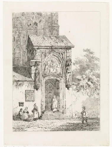 Gezicht op een kerkportaal by Cornelis Springer, print, 1845