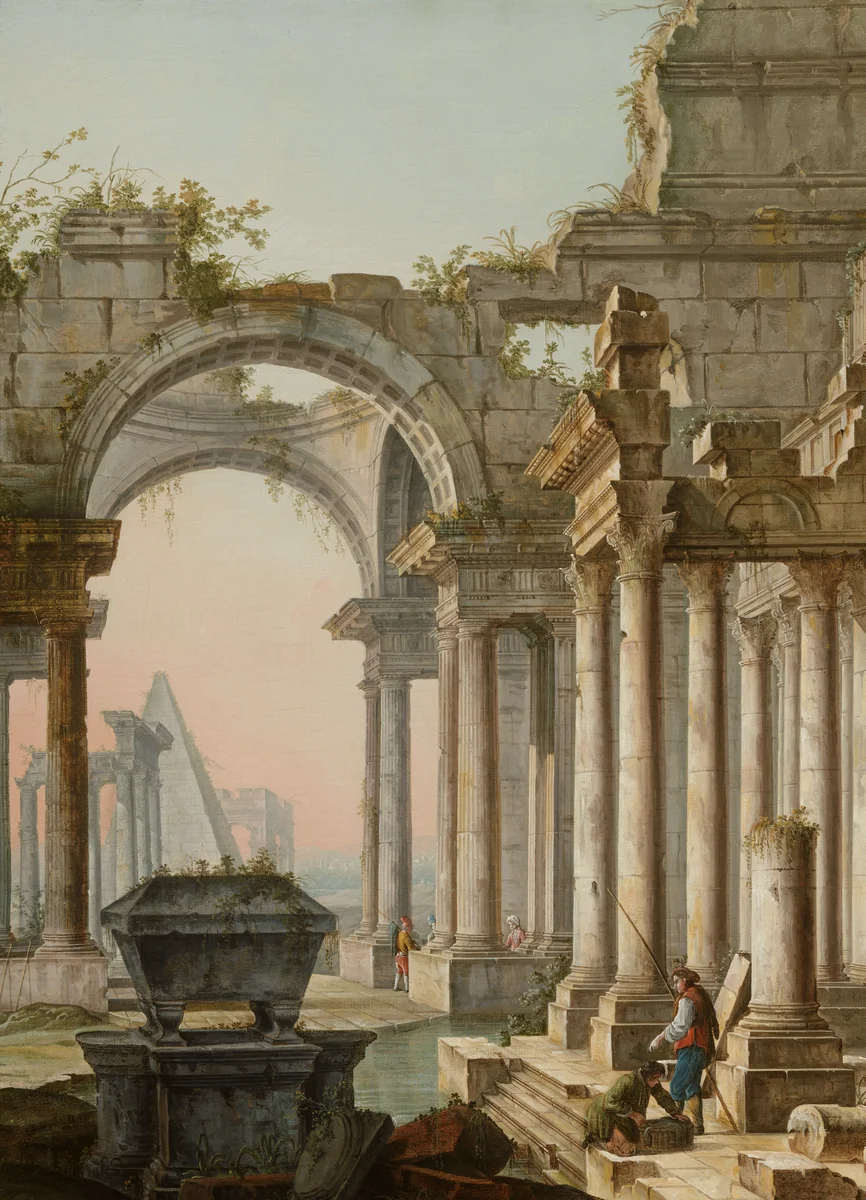Capriccio with Ruins by Pietro Bellotti, painting, 1750