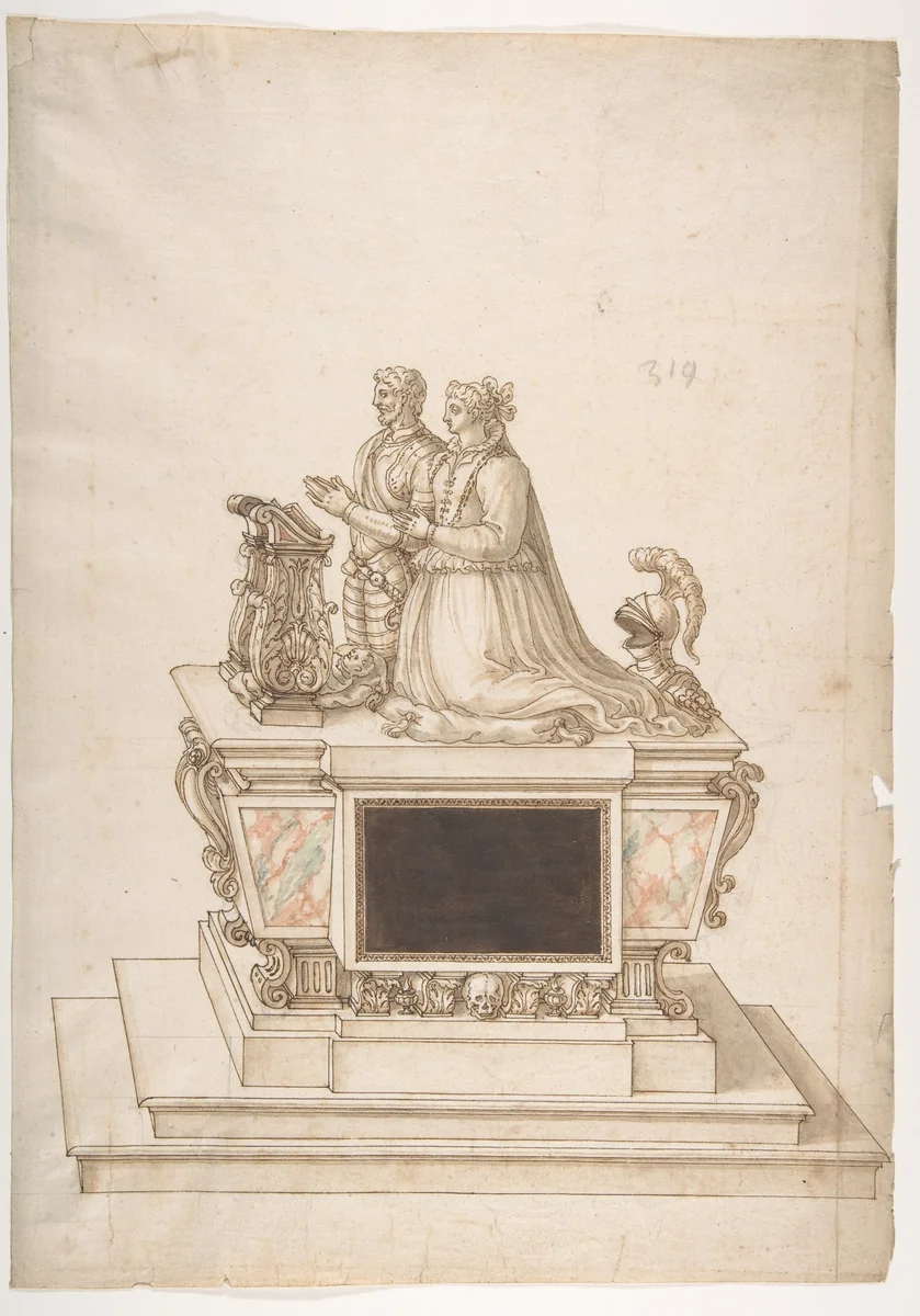 Design for a Triple Tomb by anonymous, drawing, 1500-1599