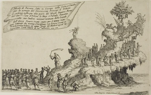 The Float of Mount Parnassus, from The War of Beauty by Jacques Callot, print, 1616