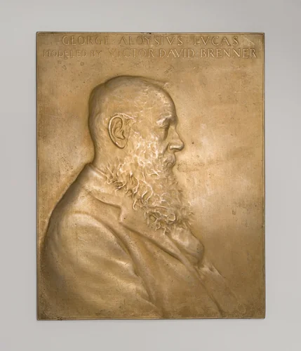 Plaque depicting George A. Lucas, Esq. by Victor David Brenner, metalwork, 1890-1908