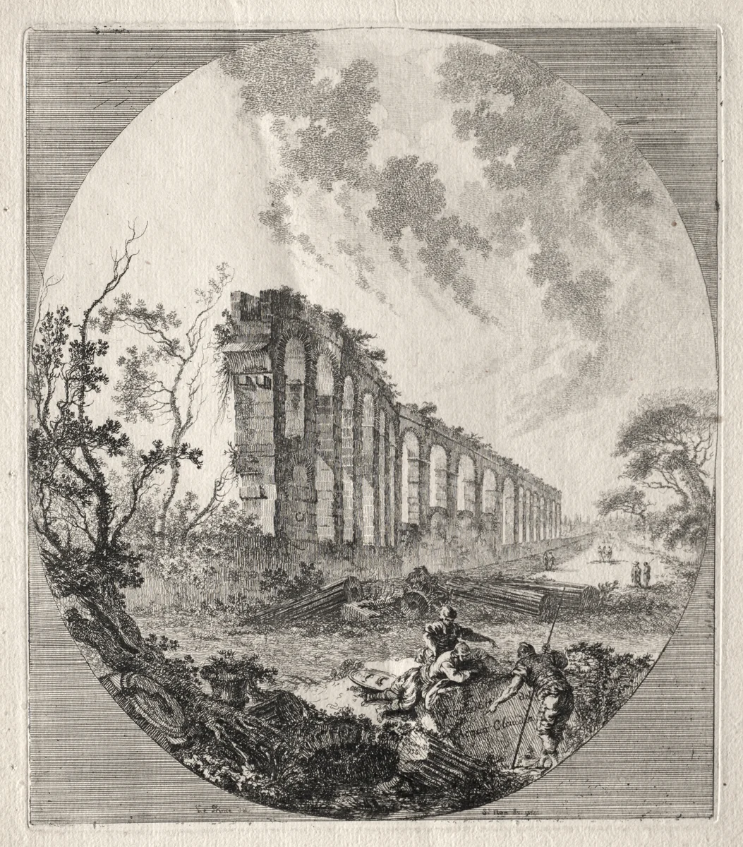 Ancient Ruins: Ancient Aqueduct by Jean-Claude-Richard de Saint-Non, print, 1756
