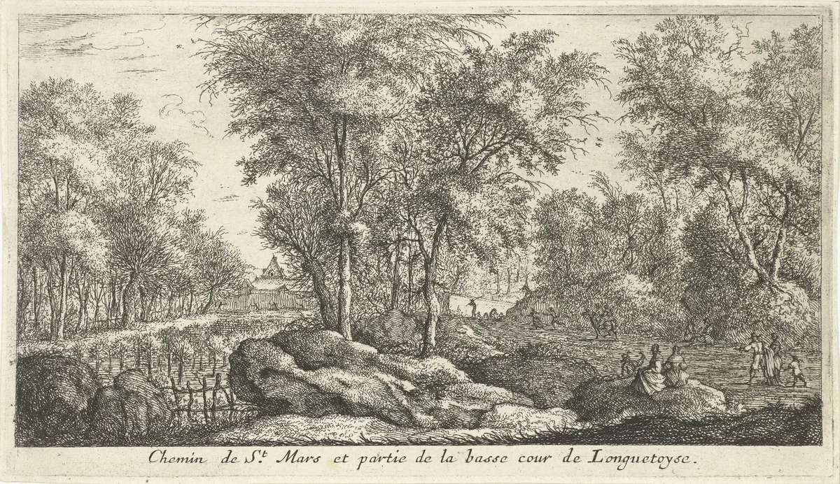 Landschap met wandelaars by Albert Flamen, print, 1648-1672