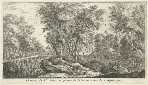 Landschap met wandelaars by Albert Flamen, print, 1648-1672