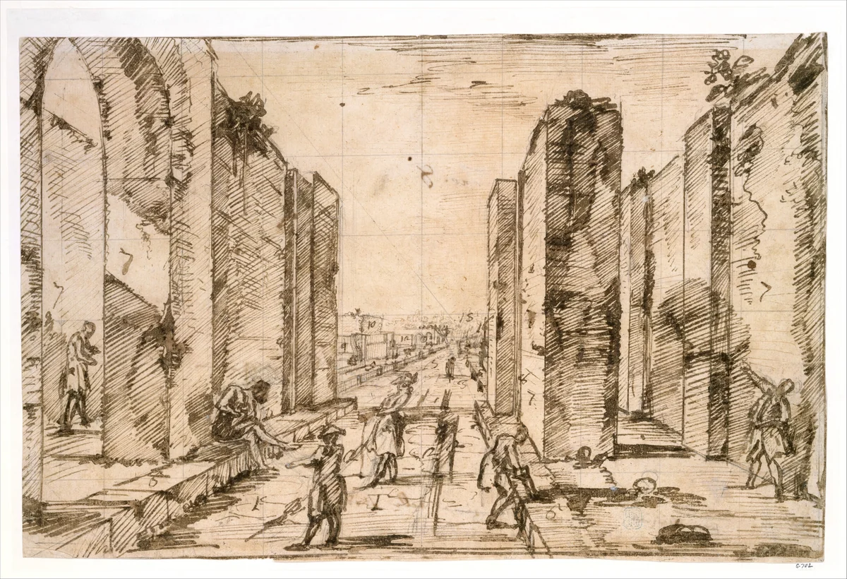 View through the Herculaneum Gate, Pompeii by Giovanni Battista Piranesi, drawing, 1778