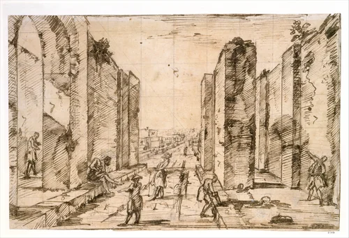 View through the Herculaneum Gate, Pompeii by Giovanni Battista Piranesi, drawing, 1778